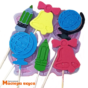 Форма для леденцов силиконовая ШКОЛЬНЫЙ НАБОР, (6 ячеек) h 6,5 см 