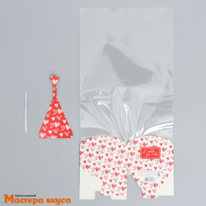 Пакет для сладостей  с коробкой  9*9*35 см, "Сердца"