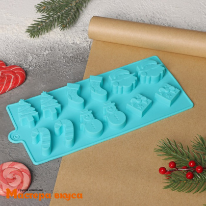 Форма для шоколада силиконовая  НОВОГОДНЕЕ АССОРТИ (12 ячеек) 21,5*10 см 