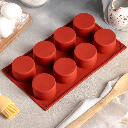 Форма силиконовая КРУГ,  d5.5 h3.5 см, 8 ячеек, 29,5*17,5*4 см