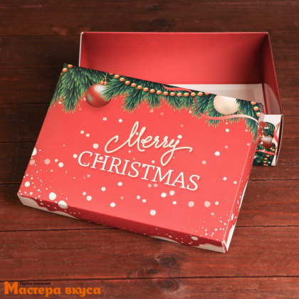 Упаковка для сладостей крышка/дно 240*170*80 мм  (Счастливого рождества красная)