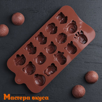 Форма для шоколада силиконовая  ЖИВОТНЫЕ-ЛЮБОВЬ, (15 ячеек) 20,6*10,5см