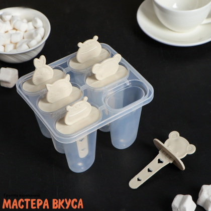 Форма для мороженого пластиковая (эскимо) МОРДАШКИ, (6 ячеек) 11*11*11 см