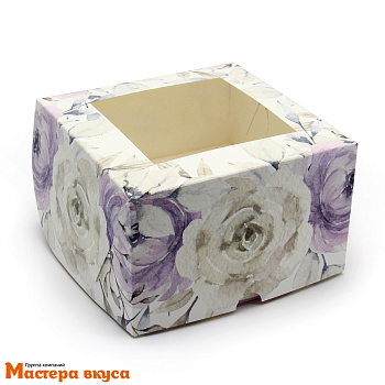 Коробка для  4 капкейков с окном, 160*160*100 мм (Пионы)