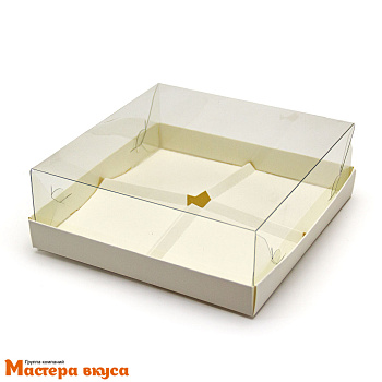 Коробка 4 ячейки для муссовых десертов с пластиковой крышкой, 170*170*60 мм (белая) (3-д)