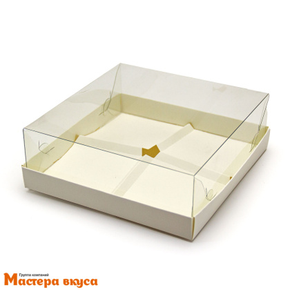 Коробка 4 ячейки для муссовых десертов с пластиковой крышкой, 170*170*60 мм (белая) (3-д)