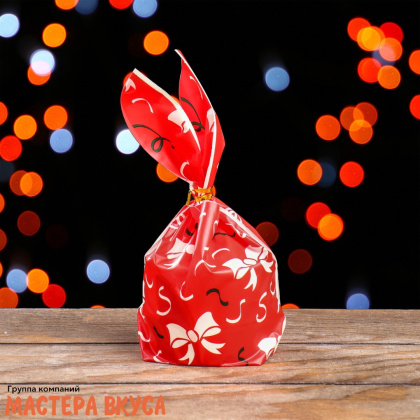 Пакет для сладостей  с завязками-ушками 12*22 см, "Бантики"