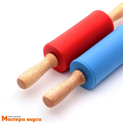 Скалка силиконовая 23 см d-4см (вращающаяся), деревянные ручки "Валенсия"