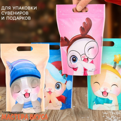 Пакет полиэтиленовый с вырубными ручками 150*230 мм, с ЗИП-замком, "Зимние котята"