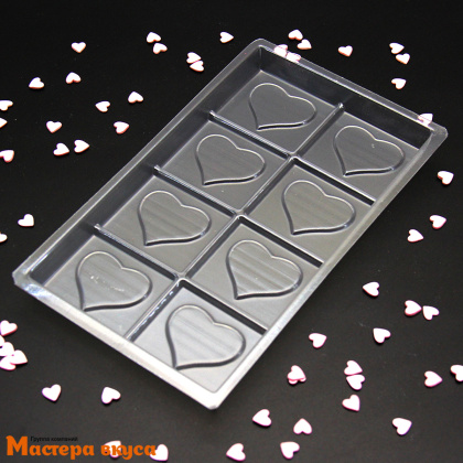 Форма для шоколада пластиковая, плитка СЕРДЦЕ В ЯЧЕЙКЕ, 180*110 мм 