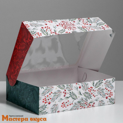 Коробка для 12 капкейков с окном, 250*330*100 мм (С Новым годом Ягодки)