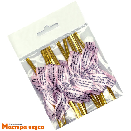 Твист-лента бант НЕЖНО-РОЗОВЫЙ с надписью, 10 см, (упак 10 шт)