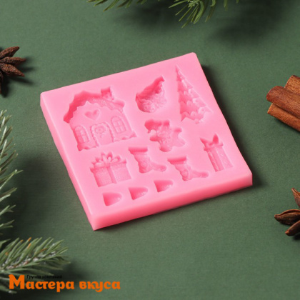 Молд силиконовый НОВОГОДНИЕ ЭЛЕМЕНТЫ 11в1, ~7,5*7,5 см 