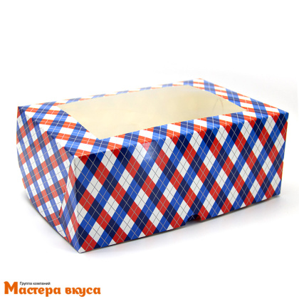 Коробка для  6 капкейков с окном, 250*170*100 мм (клетка красно-синия)