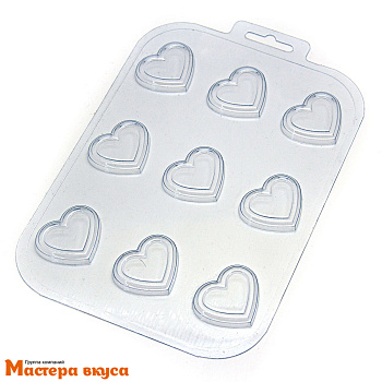 Форма для шоколада пластиковая СЕРДЕЧКИ, (9 ячеек) 36*33*6мм