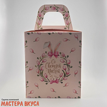 Коробка под кулич и пряничный домик с окном и ручкой, 15*15*18 см, "Тюльпаны"