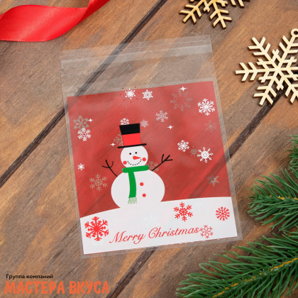 Пакет для пряников и сладостей 10*11 см, с клеевым клапаном,  "Снеговик" (упак 10 шт)