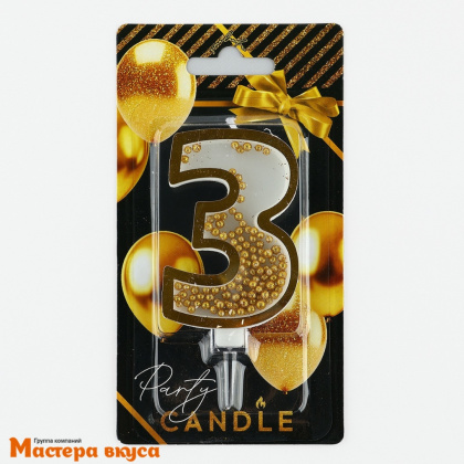 Свеча-цифра "Гигант" с шейкером, золото - 3  (h-9,5 см)