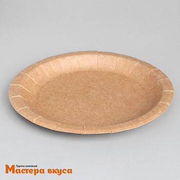 Тарелка бумажная ламинированная КРАФТ, d-18 см, (упак 6 шт)