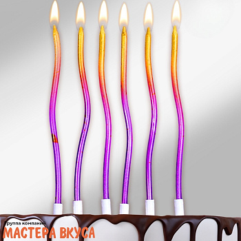 Свечи высокие Волна металлик градиент золото,фиолетовый, (набор 12 шт), h-15см