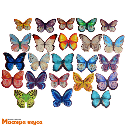 Вафельные БАБОЧКИ цветные двухсторонние с рисунком, (упак 180 шт микс)