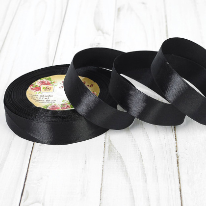 Лента атласная, ЧЕРНАЯ, 20мм, ~23м