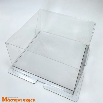 Короб для торта с прозрачной крышкой и пьедесталом ПРЕМИУМ, 235*235*140 мм (белый) РК