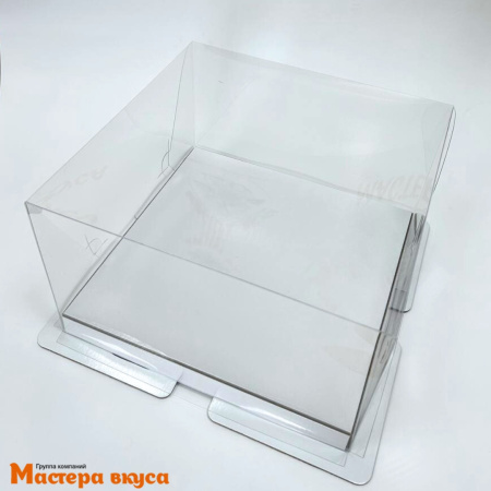 Короб для торта с прозрачной крышкой и пьедесталом ПРЕМИУМ, 235*235*140 мм (белый) РК