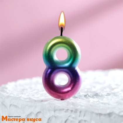 Свеча-цифра "Акварель", разноцветная - 8  (h-5,5см)