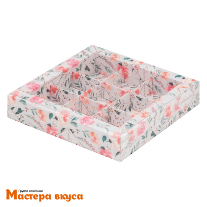 Упаковка для конфет  9 шт с окном 155*155*30мм  (С праздником/розы) (5-д)