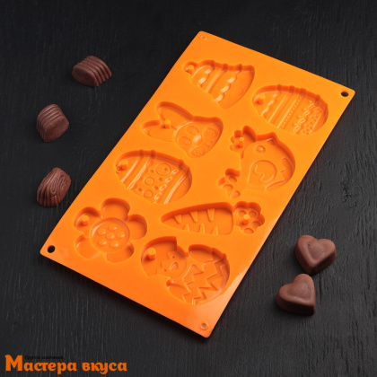 Форма для шоколада силиконовая  ПАСХАЛЬНЫЕ ИГРУШКИ, (8 ячеек) 30*17*1 см