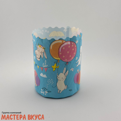 Форма бумажная для кулича (150г) d70*h85 мм ЗАЙЦЫ НА ШАРАХ