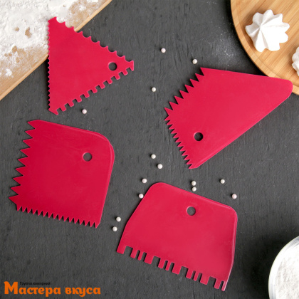 Шпатель-скребок пластиковый  в наборе 4 шт (11*10см/ 15*9см/ 11*11см/ 13*9см), "Микс"