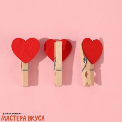Декор прищепки "Сердца" красные, (набор 10 шт), 10,5*7*2 см