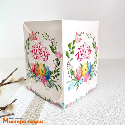 Коробка для  1 капкейка и кулича с панорамным окном, 125*95*95 мм,  (Пасхальный венок)