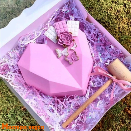 Форма силиконовая, для муссовых десертов СЕРДЦЕ большое (оригами) с ребрами жесткости, d18 см 