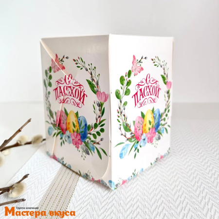Коробка для  1 капкейка и кулича с панорамным окном, 125*95*95 мм, "Пасхальный венок"