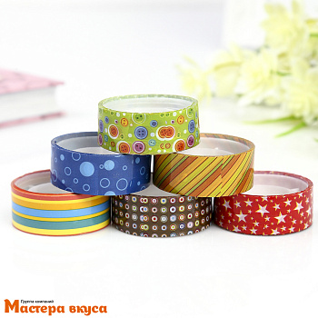 Клейкая лента декоративная (скотч) 1,5см*5м "Ассорти №2"