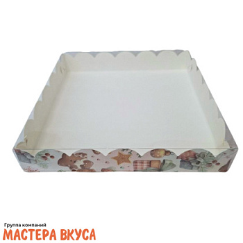 Упаковка для пряников и печенья с прозр. крышкой 200*200*35 мм  НГ (Елочные игрушки)