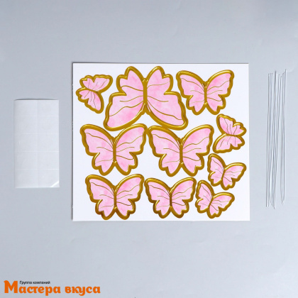 Набор топперов БАБОЧКИ розовые, картон (набор 10шт) ~14 см