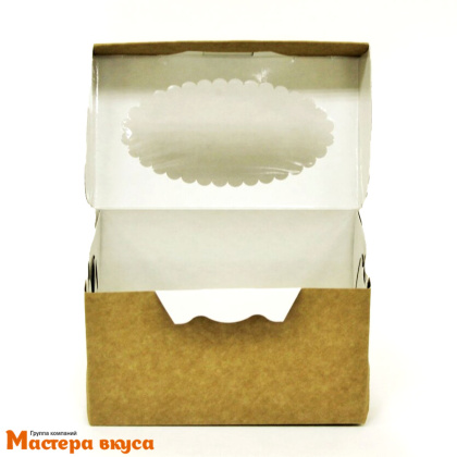 Коробка для  2 капкейков с окном, 170*100*100 мм (крафт), АП