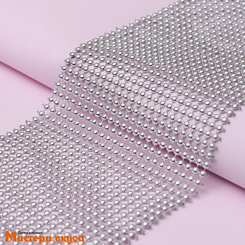 Лента  декоративная h~12см, со стразами выпуклыми СЕРЕБРО, -1м