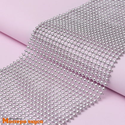 Лента  декоративная h~12см, со стразами выпуклыми СЕРЕБРО, -1м