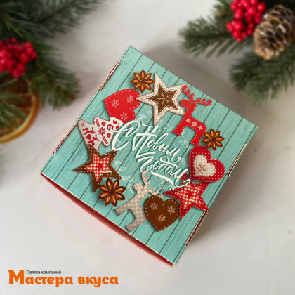 Упаковка для пряников и печенья с окном 11,5*11,5*3 см  (Новогодние чудеса)