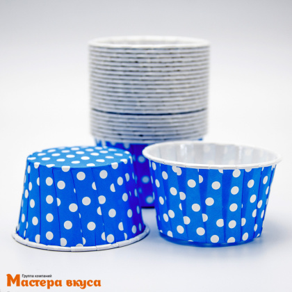 Форма бумажная Маффин 50*40 мм, ламинированная ГОЛУБАЯ В ГОРОХ