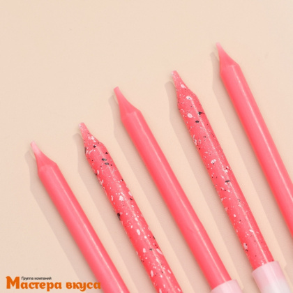Свечи набор, Блестящая вечеринка, розовые, (набор 6 шт), h-7 см