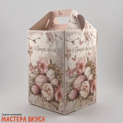 Коробка под кулич и пряничный домик с окном и ручкой, 10*10*15 см, "Ретро" 