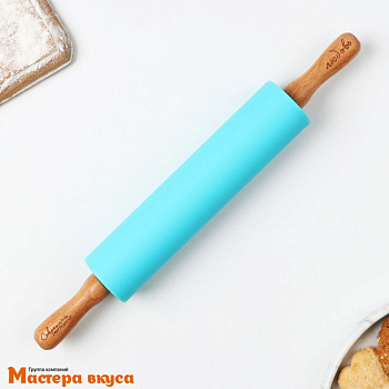 Скалка силиконовая 31 см d-4см (вращающаяся), деревянные ручки "Секретный ингредиент"