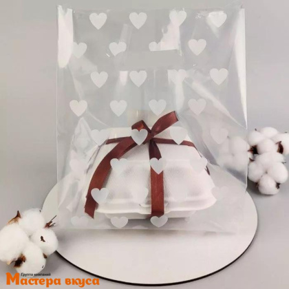 Пакет для бенто-торта 190*320 мм, прозрачный с сердечками