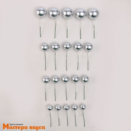 Набор топперов ШАРЫ, серебро (набор 20 шт) ~d 2; 2,5;3 см